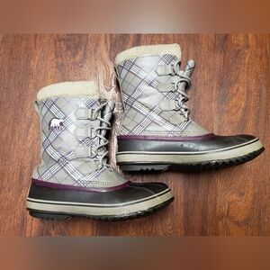 Sorel Sz 10 Gray Purple Plaid Winter Snow Waterproof 1964 Pac Boots Womens